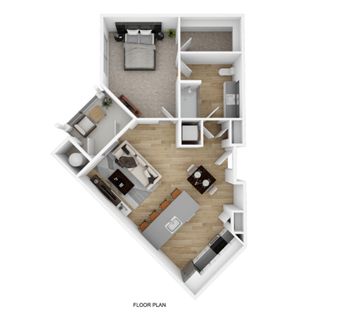 Floor plan for 1 bed, 1 bath, 744 sqft